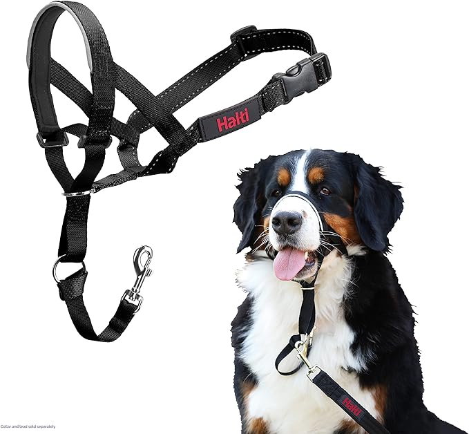 Halti Headcollar - Stop Your Dog Pulling on the Leash. Adjustable, Reflective and Lightweight, with Padded Nose Band. Dog Training Anti-Pull Collar for Large Dogs (Size 4, Black)