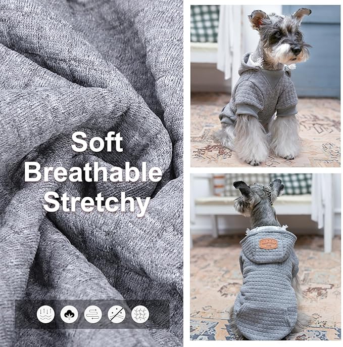 BEAUTYZOO Small Dog Hoodie Sweater with Pockets, Dog Clothes for Small Medium Dogs Boy Girl, Waffle-like Laminated Cotton Pet Coats with Hat and Leash Hole, All Weather Coat for Puppy Doggie Chihuahua