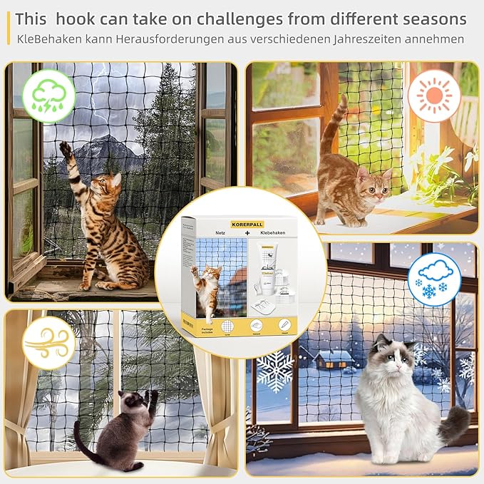 Cat Netting Includes Hook, 10X13Ft Balcony Netting Made of Thickened Steel Wire to Prevent Scratching and Chewing, Ideal for Catio Safety and Balcony Protection