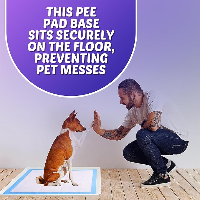 Skywin Dog Pee Pad Holder Tray Fits Up to 30” x 36” Wee Wee Pee Pads - Stable Grip, Raised Edges, Quick-Wipe Silicone Surface Dog Potty Tray Holder for Indoor Flooring Protection (White)