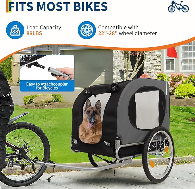 88Lbs Dog Bike Trailer, Pet Cart Bicycle Carrier with Oxford Fabric, Easy Folding Pet Bicycle Trailer with Quick-Release Wheels & Non-Slip Mat & Safety Flag, 16" Air Tires & Washable Non-Slip Lining