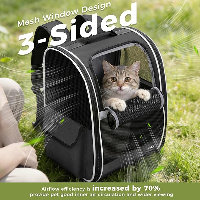 Lekereise Cat Backpack Carriers, Dog Carrier Backpacks with Breathable Mesh for Small Medium Cats Dogs Puppy Up to 20 Lbs, Pet Foldable Carrying Backpack Ventilated for Travel Hiking Collapsible