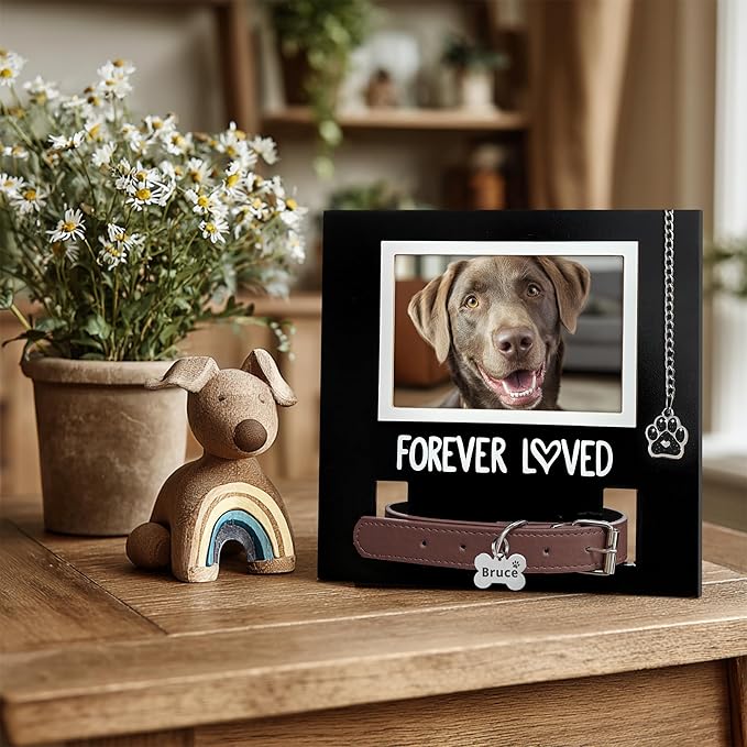 MYPAWLETS Dog/Cat Collar Memorial Frame with Paw Print Charm,Pet Loss Sympathy Gift,Pets Memorial Gift for Loss of Dog,Forever Loved Pet Keepsake Frame,Dogs Passing Away Gifts