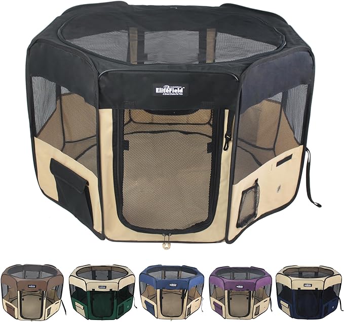 EliteField 2-Door Soft Pet Playpen (2 Year Warranty), Exercise Pen, Multiple Sizes and Colors Available for Dogs, Cats and Other Pets (30" x 30" x 20"H, Black+Beige)
