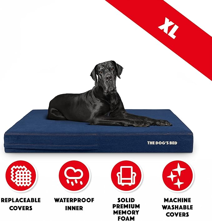 The Dog’s Bed Orthopedic Memory Foam Dog Bed Mattress, Oxford Fabric, Real Blue Denim, XXL, 6-Inch