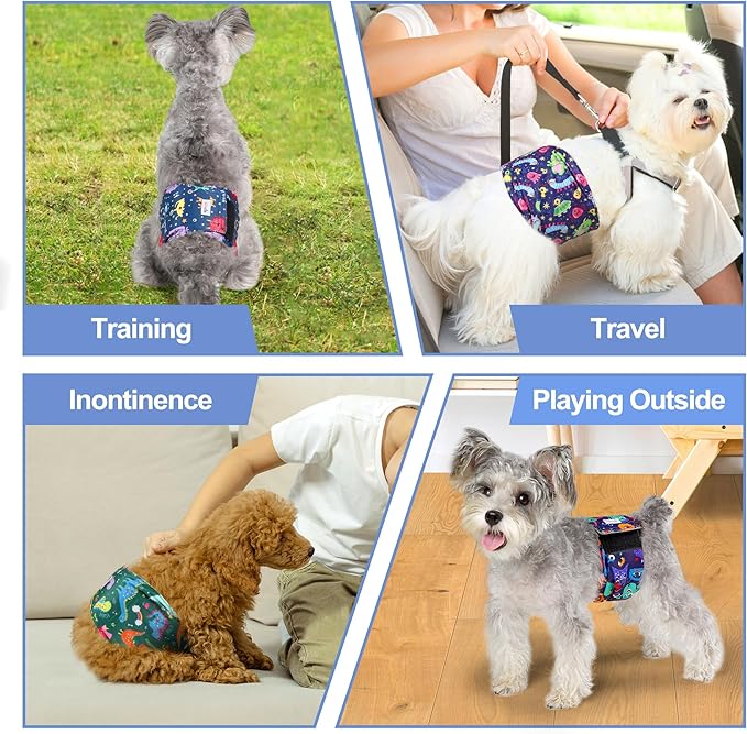5 Pack Dog Diapers Male Reusable, Premium Belly Bands for Dogs, High Absorbing Male Dog Pee Wraps for Doggie in Incontinence or Excitable Urination and Training Cartoon M