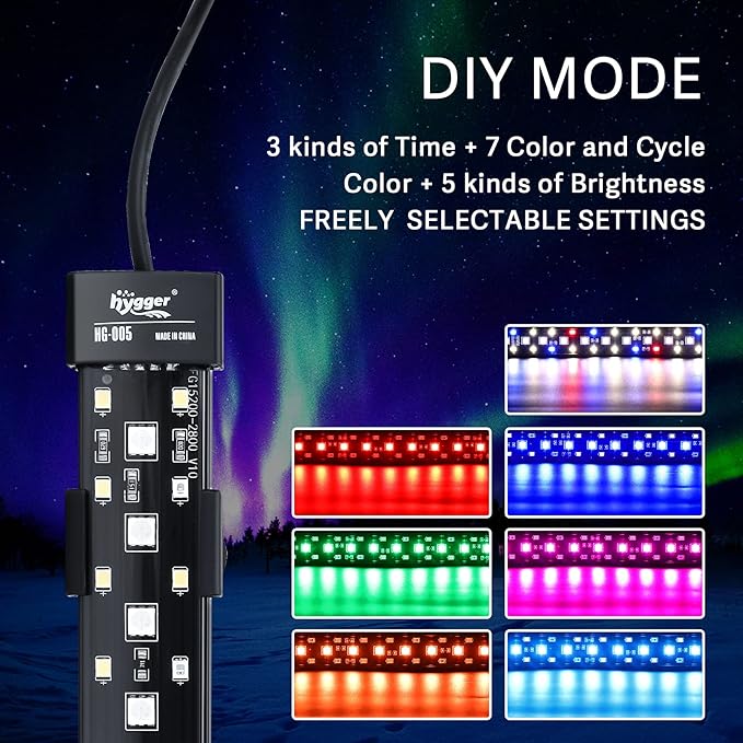 hygger 24/7 Mode Submersible Aquarium LED Light, Full Spectrum Hidden Fish Tank Light with 3 Rows Beads 7 Colors Auto On Off Sunrise-Daylight-Moonlight, Adjustable Timer Brightness (27.6in 16W)