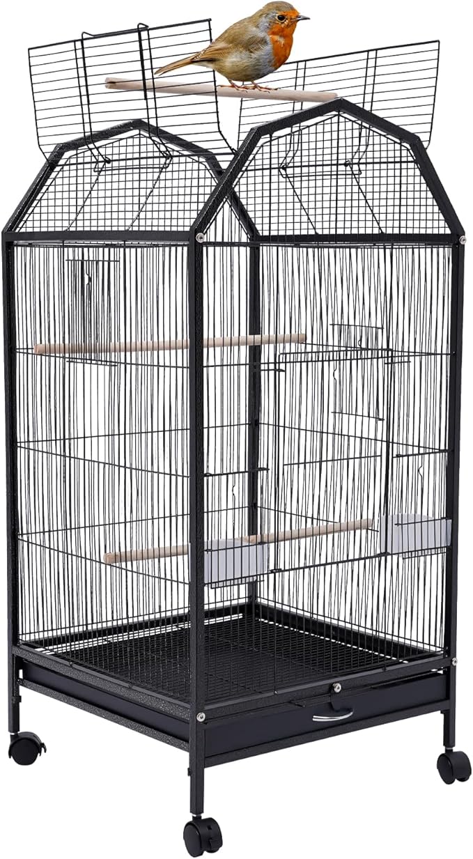 40-Inch Bird Cage, Mobile Parakeet Cage with 5 Doors for Mid & Small-Sized Birds, Cockatiel, Sun Conure, Green Cheek, Senegal, Jardine, Red-rumped, Quaker