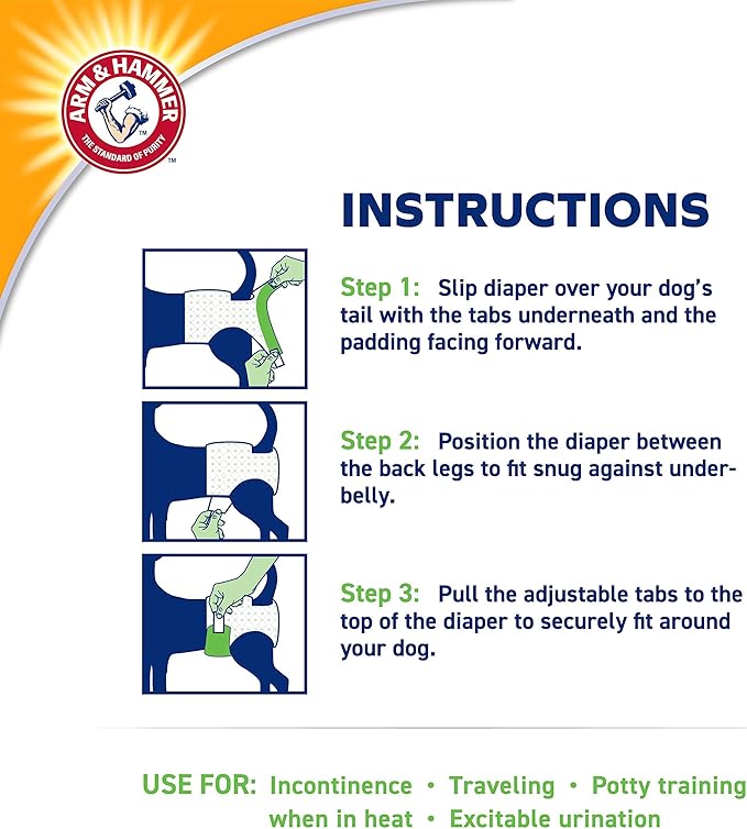 Arm & Hammer for Pets Disposable Female Dog Diapers with Odor Control and Wetness Indicator, Leak Resistant Dog Diapers for Incontinence and Heat Cycles, Size Medium 16.5–21 in Waist, 12 Count