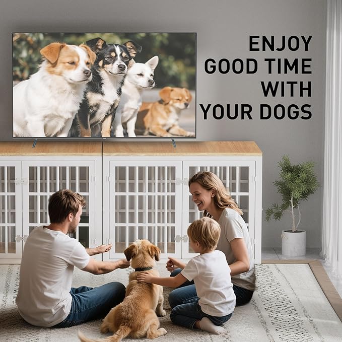 Heavy Duty Dog Crate Furniture for Large and Medium Dogs, Dog Kennel Indoor Furniture, Indestructible Metal Crate with Double-Doors, Dog Crate End Table, Chew-Resistant, 38 Inch White