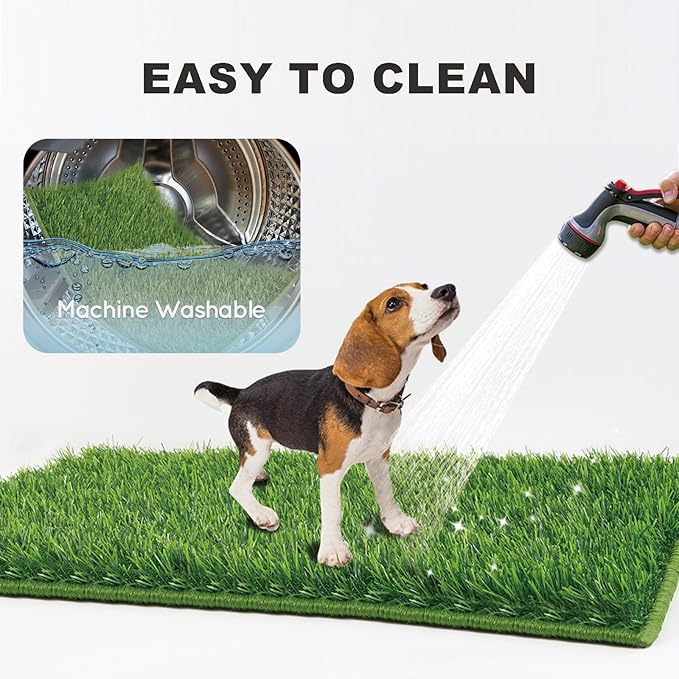 Dog Grass Pad with Tray Large 34’’×23’’, Dog Litter Box with Odor Free Artificial Grass Pee Pads for Dogs Potty Tray with Hemmed Edge, Realistic for Indoor Balcony