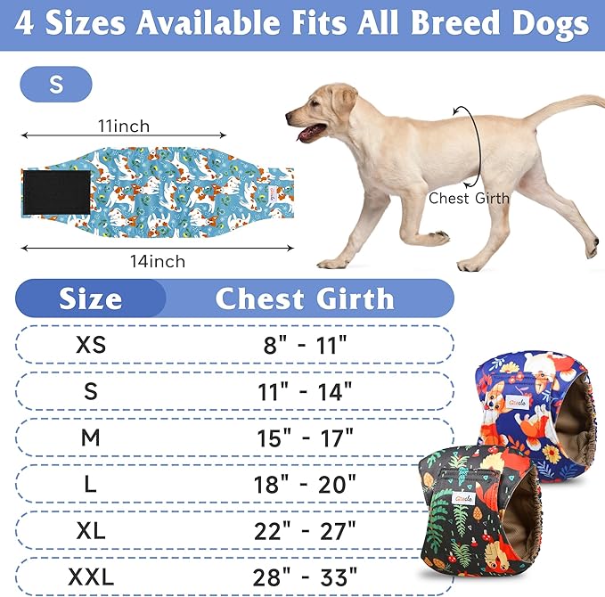 5 Pack Dog Diapers Male Reusable, Premium Belly Bands for Male Dogs, High Absorbing Pee Wraps for Doggie in Incontinence or Excitable Urination Flower S