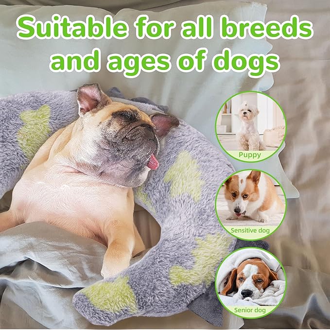 Dog Calming Pillow - Cute Soft Animal Pillow for Dogs, Cats, Kids, Adults, Washable Cozy Relaxing Pet Bed Pillow, Glow in The Dark Dog Neck Pillow (Grey, Medium)