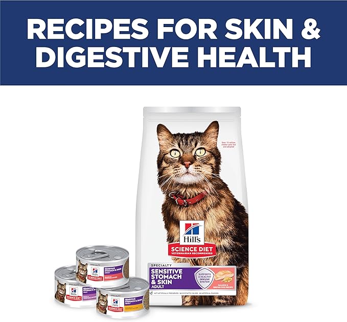 Hill's Science Diet Adult 1-6 Sensitive Stomach & Skin Dry Cat Food, Salmon Recipe, 13 lb. Bag