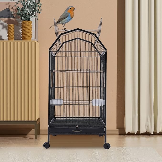 18.1x18.1x39.9inch Indoor Bird Cage, Parakeet Birds Cage with Rolling Stand, Open Top Parrot Cage, for Cockatiel, Parakeet, Budgie, Finch, Lovebirds