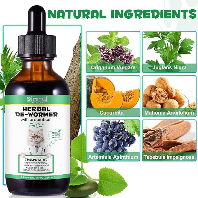 2Packs Specifically Formulated for Cats, Cats Natural Broad Spectrum Treatment Intestinal Defense with Probiotic,Herbal Cleanse, Digestive Support for All Cat Breeds, Gut Health, Puppy & Kitten