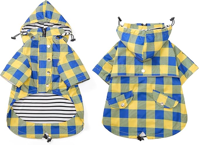 Dog rain Coat Waterproof Raincoat Puppy Jacket with Legs Buttons Zipper Hood Drawstring Fit for Yorkie Terrier Schnauzer Poodle Border Collie Labrador Golden Retriever 8lbs to 80lbs Yellow M