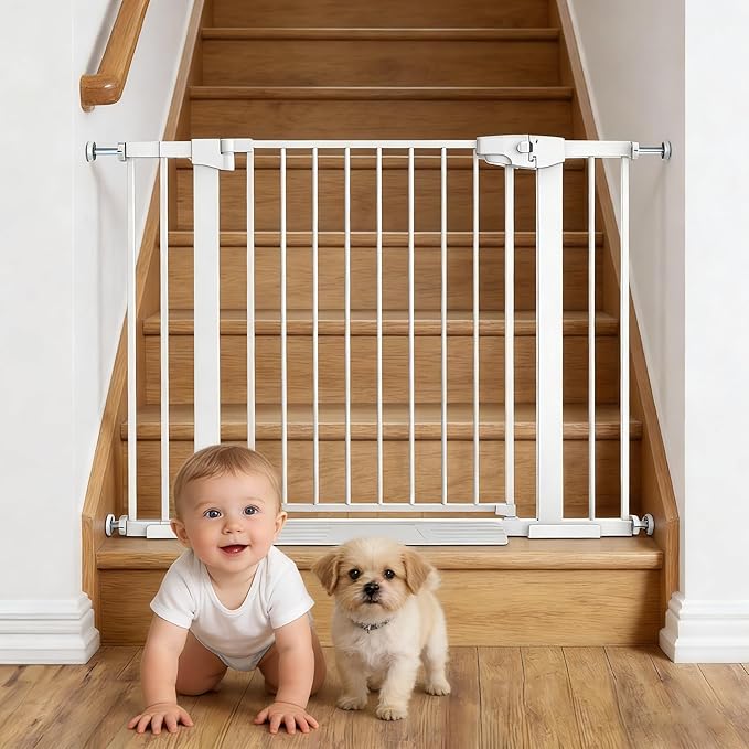 Easy Step Walk-Thru Baby Gate – Adjustable Safety Gate for Babies & Pets, Pressure Mount Kit, Includes Wall Cups – 29.7-40.5W x 30.5H, Auto-Close