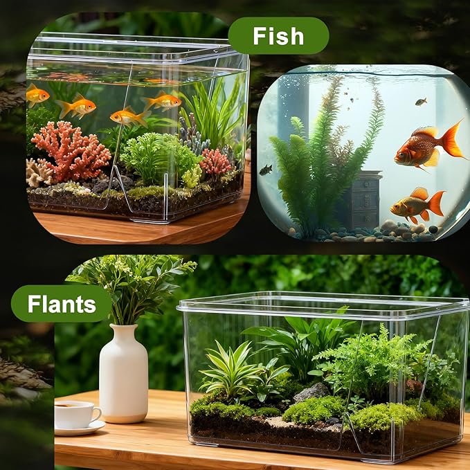 Geelin 7 Gallon Plastic Fish Tank Large Bowl Shatterproof with Crystal Clear Clarity for Terrarium, Flower Vase Centerpiece Gift for Fish Lovers (Square)