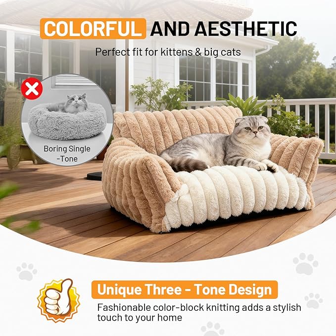 Cat Bed Couch Washable - Fluffy Supportive Pet Chair for Medium Indoor Cat - Large Cozy Dog Bed with Durable Fabric