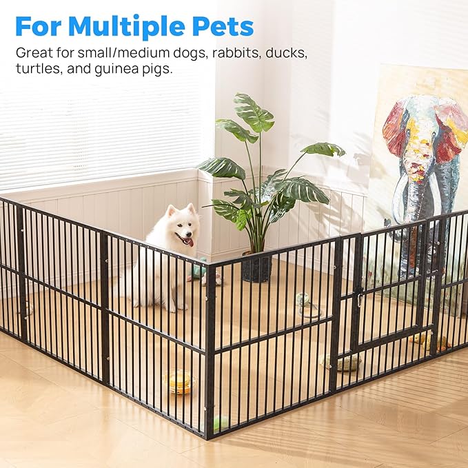 Dog Playpen - 32" Height Dog Pen, Heavy Duty Puppy Pen with Door, Safe & Sturdy, Easy Assemble for Indoor/Outdoor Pet Playpen (12 Panels with Door, Grey)