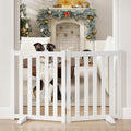 24" Height Tall Freestanding Pet Gate, Solid Wood Folding Safety Fence Wooden Dog Gate with 2 PCs Support Feet Ideal for Stairs, Doorways, Halls, Kitchens, Heavy Duty Gates, 2 Panels, White