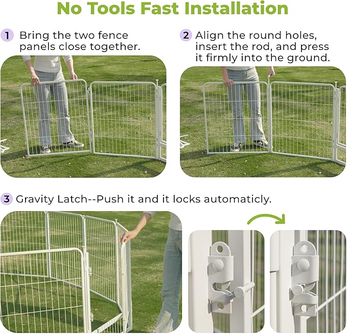 SunsGrove Indoor Dog Playpen with Wider Door, 50 inch 6 Panels Non Slip Dog Pen Indoor, Anti Rust Dog Fence, Free and Safe Play, White