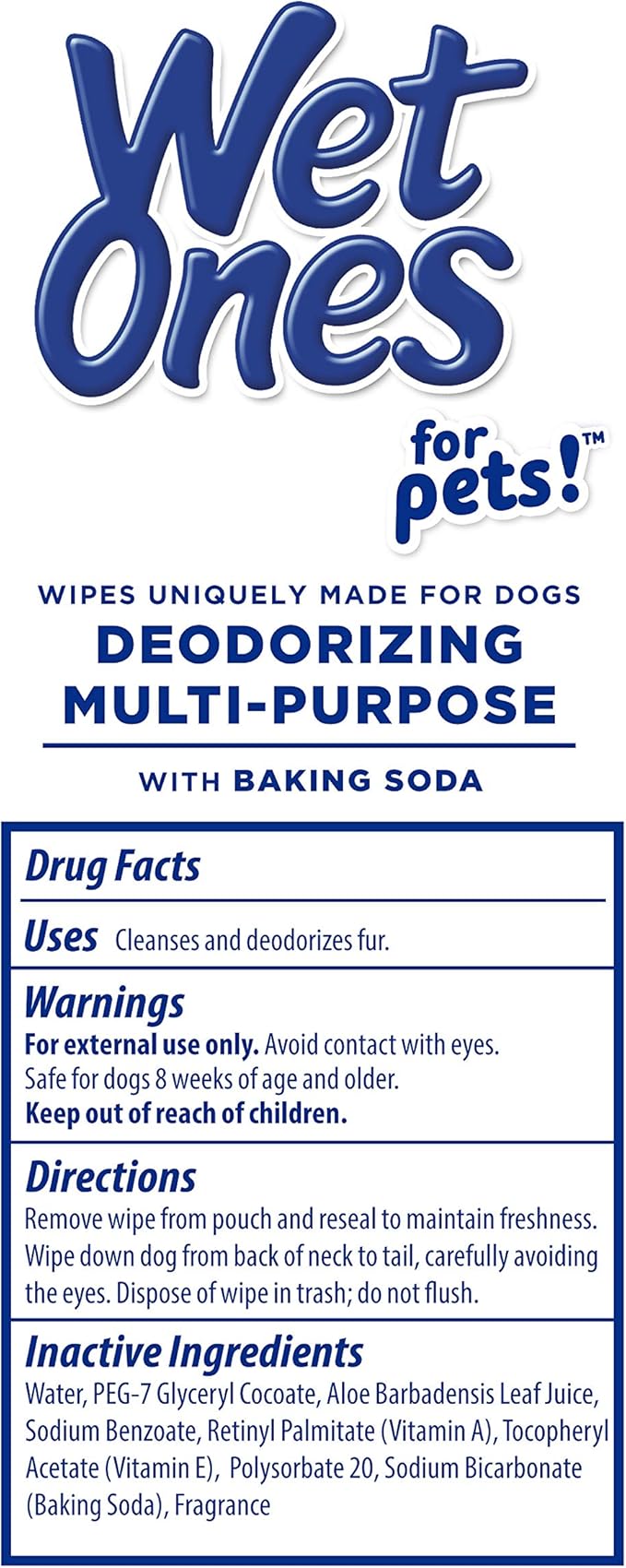 Wet Ones for Pets Deodorizing Multipurpose Dog Wipes with Baking Soda, Tropical Splash Scent - Desmellizing Wipes for Dogs with Wet Lock Seal, 100 Count