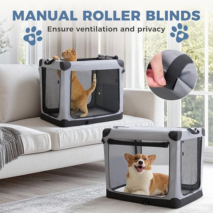 DUMOS Dog Crate 42 Inch Travel Cat Pet Carrier for Extra Large Dog, Portable Foldable Soft Pet Crate with Storage Bag & Washable Pad for Indoor Outdoor Dog Kennel Carrier (XL-80lbs, Grey)