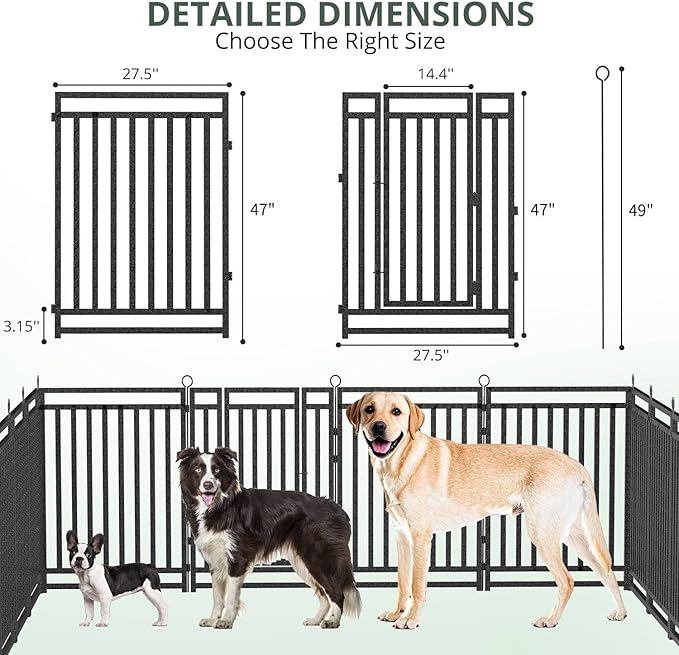 Dog Fence Outdoor Indoor, 47 Inch Height 8 Panels Dog Playpen for Large/Medium/Small Dogs Metal Dog Pen for Yard Camping and RV | Black-Silver