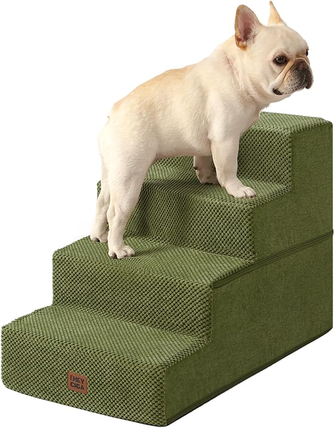 EHEYCIGA Dog Stairs for Bed 18" H, 4-Step Dog Steps for High Bed, Pet Steps for Small Dogs and Cats, Non-Slip Balanced Pet Ramp Indoor, Olive Green