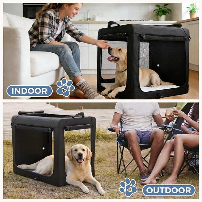 DUMOS Dog Crate 24 Inch Travel Cat Pet Carrier for Small Dog, Portable Foldable Soft Pet Airline Approved Crate with Storage Bag & Washable Pad for Indoor Outdoor Dog Kennel Carrier (S-30lbs, Black)