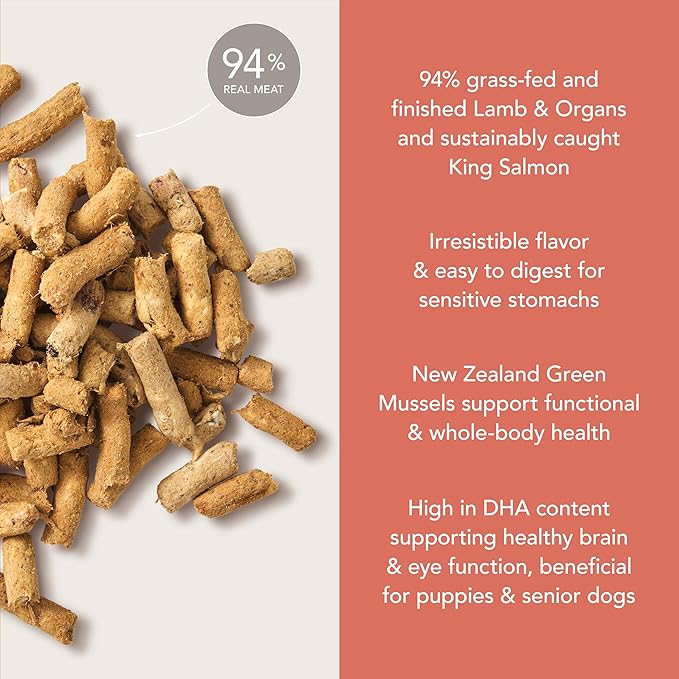 K9 Natural Lamb & King Salmon Freeze Dried Dog Food, High-Meat Natural Complete Meal or Meal Toppers for Dogs, Grass-Fed Lamb & King Salmon from New Zealand, Grain-Free, GMO-Free, 4lb