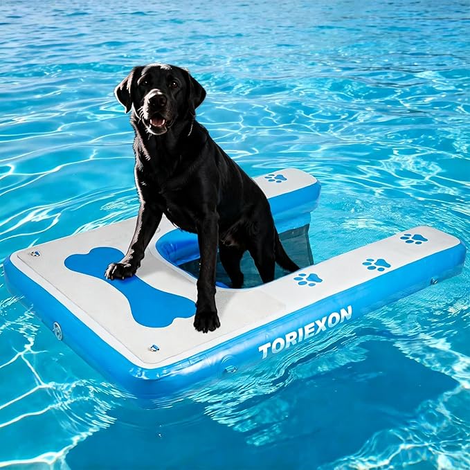 Inflatable Dog Boat Ramp 60"x40", Upgraded Pool Ramp for Dogs, Supports Up to 230 lbs, Stable & Durable Non-Slip Surface, Ideal for Pools, Lakes & Beaches