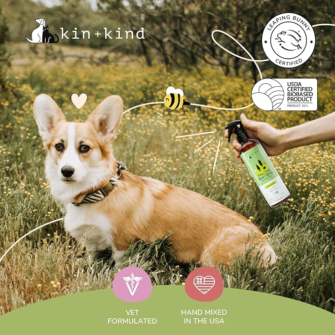 kin+kind Cat & Dog Shampoo Flea and Tick Vet Formulated - Natural Flea and Tick Prevention for Dogs - Plant Powered Shampoo w/Coconut & Olive Oil - Pet Supplies - Lemon Grass - Made in USA 12 fl oz