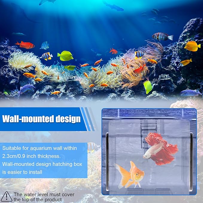 Fish Breeding Box, Fish Isolation Box, Acrylic Fish Isolation Hatchery Tank, Hanging Aquarium Fish Incubator Box with Detachable Mesh Lid for Baby Fish Guppy Betta Newborn Fish Shrimp 5.9x5.9x5.9