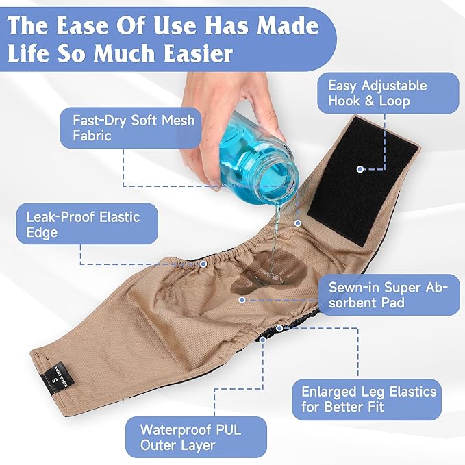 5 Pack Dog Diapers Male Reusable, Premium Belly Bands for Male Dogs, High Absorbing Dog Pee Wraps for Doggie in Incontinence or Excitable Urination and Training Black XS