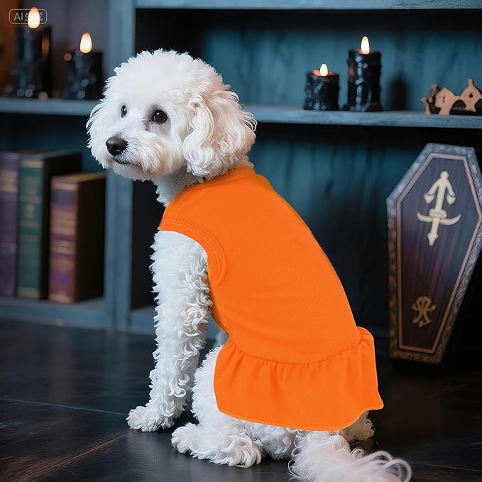 Dog Dresses Cat Skirt Solid Color Dog Clothes Summer Sleeveless Puppy Girl Clothes for Small Pet Dogs Cats (Orange, X-Small)
