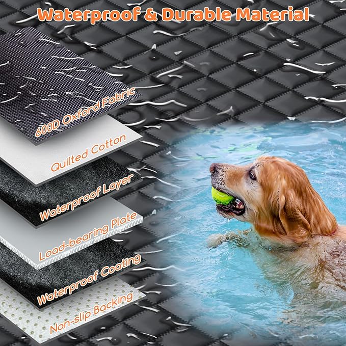 URPOWER Back Seat Extender for Dogs - Hard Bottom Dog Car Seat Cover with 1PC Leak-Proof Pee Pad, Dog Hammock for Car and SUV, Pet Rear Seat Protector Dogs Travel Bed