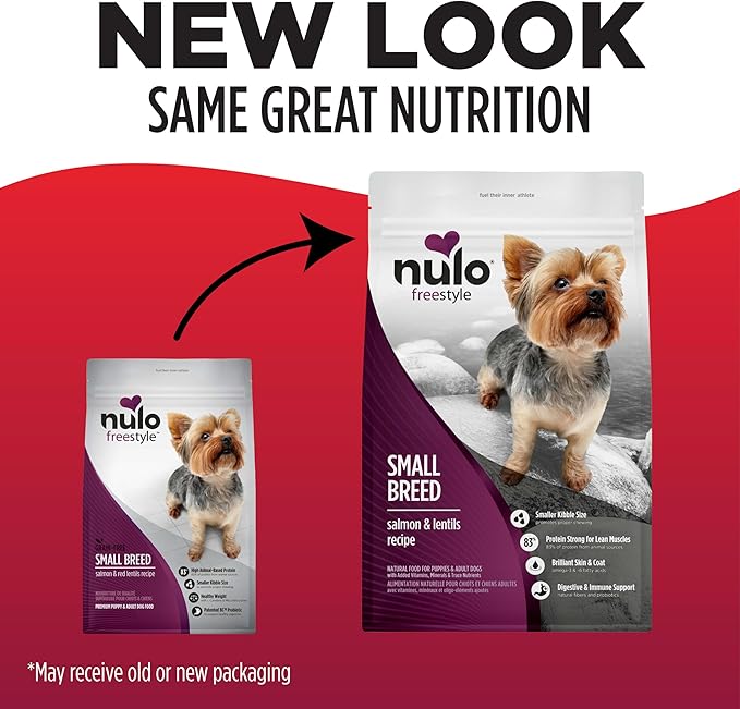 Nulo FreeStyle Small Breed Dog Food Dry - Salmon & Lentils, Puppy & Adult Grain Free Dog Food, Natural, High Protein, Smaller Sized Kibble with BC30 Probiotic for Healthy Digestion Support, 14lb