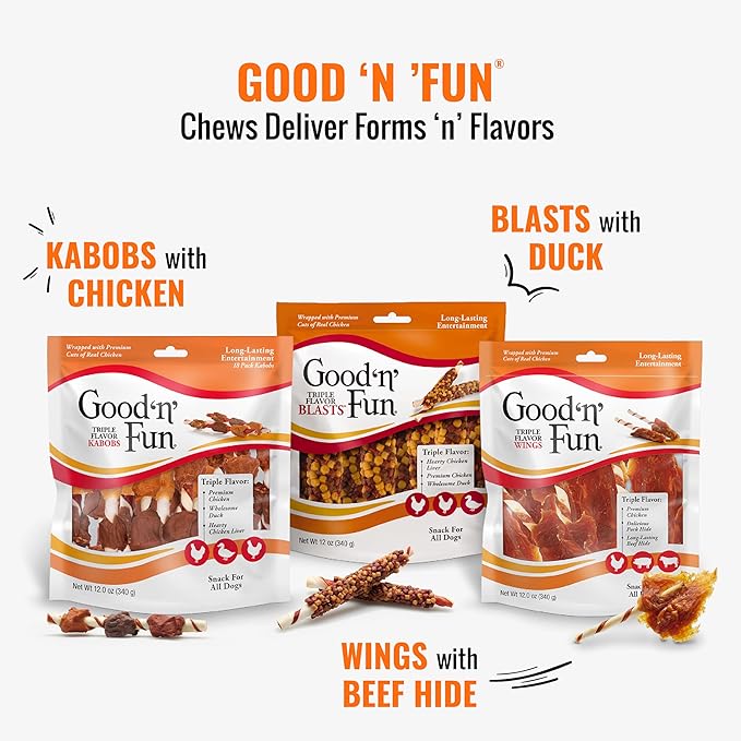 Good ‘n’ Fun Triple Flavor Ribs Chews for All Dogs, 4 Ounces, Treat Your Dog to Long-Lasting Chews Made with Beef Hide, Chicken and Pork Hide