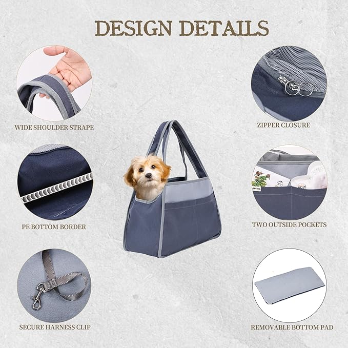 Dog Cat Purse Carrier for Small Pets, Dog Carrier with Secure Harness Clip, Zipper Closure Small Dog Cat Bag Carrier for Pets-Blue, Up to 15 Lbs