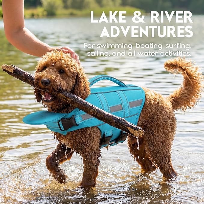 ASENKU Removable Front Float Dog Life Jacket, High Buoyancy Dog Life Vest with Reflective Strips & Rescue Handle for Swimming & Boating, Adjustable Life Jacket for Dogs(Blue M)