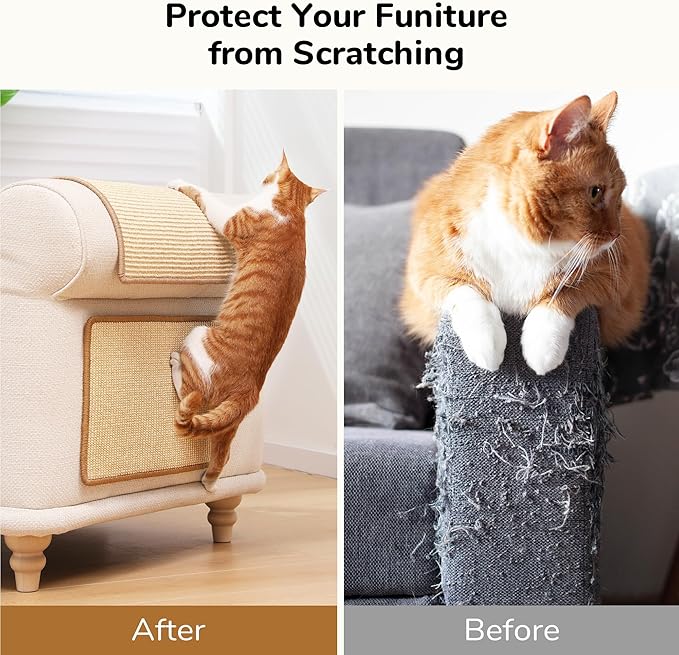 FUKUMARU 2 Packs Cat Scratching Mat, 19.6 x 11.8 Inch Natural Sisal Cat Scratch Pad Mats for Indoor Cats, Horizontal Cats Wall Scratcher Kitten Floor Rug with Sticky Tape, Furniture Protector