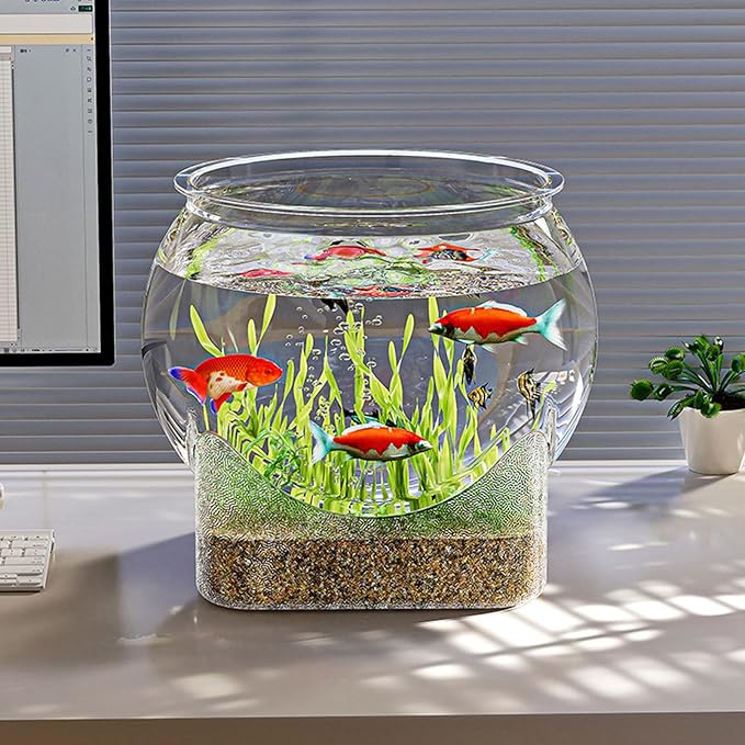 Round Clear Aquarium, Modern Compact Fish Tank, Hydroponic Planter Impact-Resistant for Home/Bedroom/Children's Room/Bathroom Desk/Workplace/Dorm
