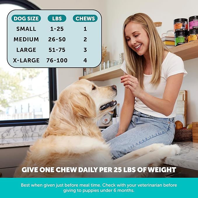Natural Hemp Calming Chews for Dogs - Calming Aid Supplement for Occasional Anxiousness with Valerian Root, Chamomile, + Magnesium - Stress, Separation & Thunder Support - (Chicken, 90 Count)