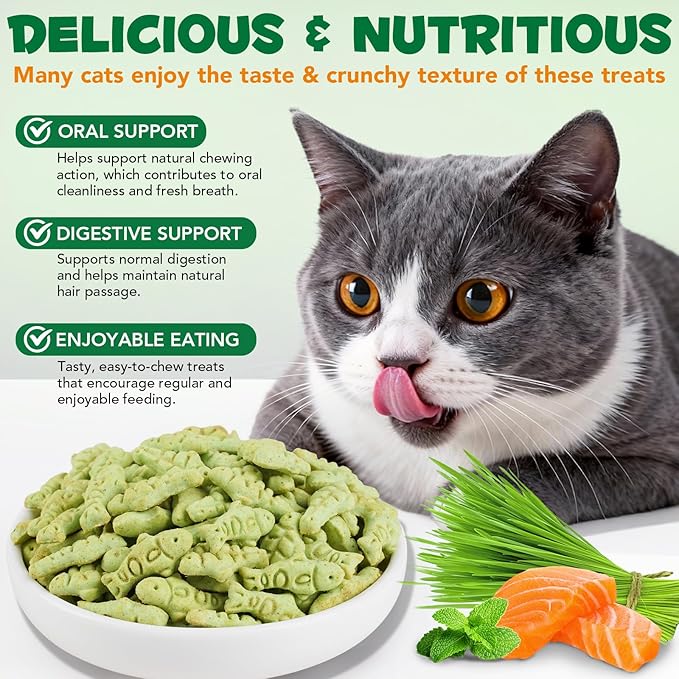 Cat Grass Treats, Cat Treats for Indoor Cats, Promotes Natural Hairball Passage, Reduce Plaque Build-Up Support Fresh Breath, Cats Dental Care Bites Kitten Snacks Training Biscuits, Catnip Flavour