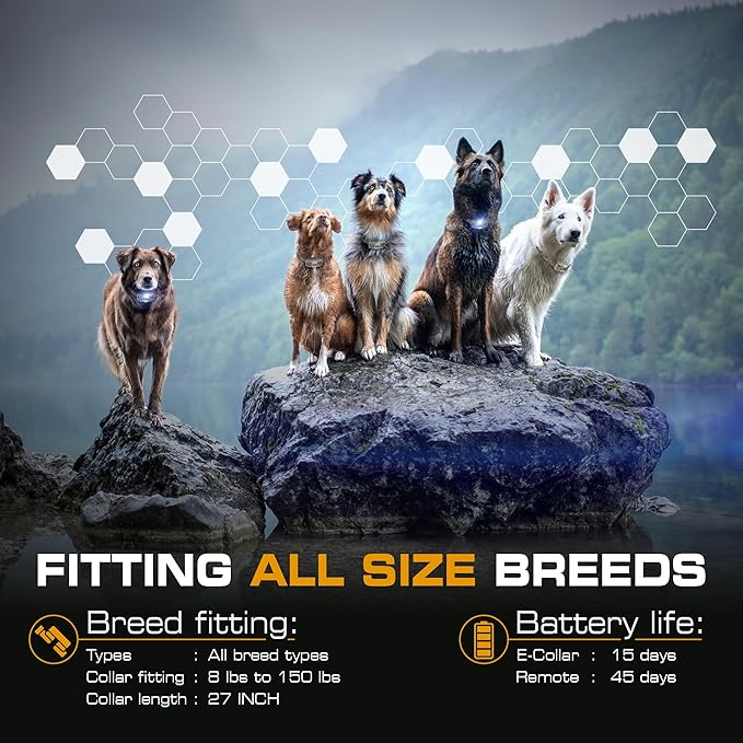 INVIROX Dog Shock Collar [Ultra K9] 124 Training Levels, 4 Powerful Modes with Night-Light and ¾ Mile Range 100% Safe Dog Training Collar for Large Dogs IP67 Waterproof (X2 Camouflage)