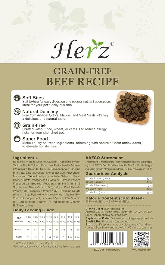 Herz Air-Dried Dog Food – New Zealand Grass-Fed Beef Recipe 2 lb, Single Pure-Meat, Grain Free, All Natural, High Protein, Limited Ingredients