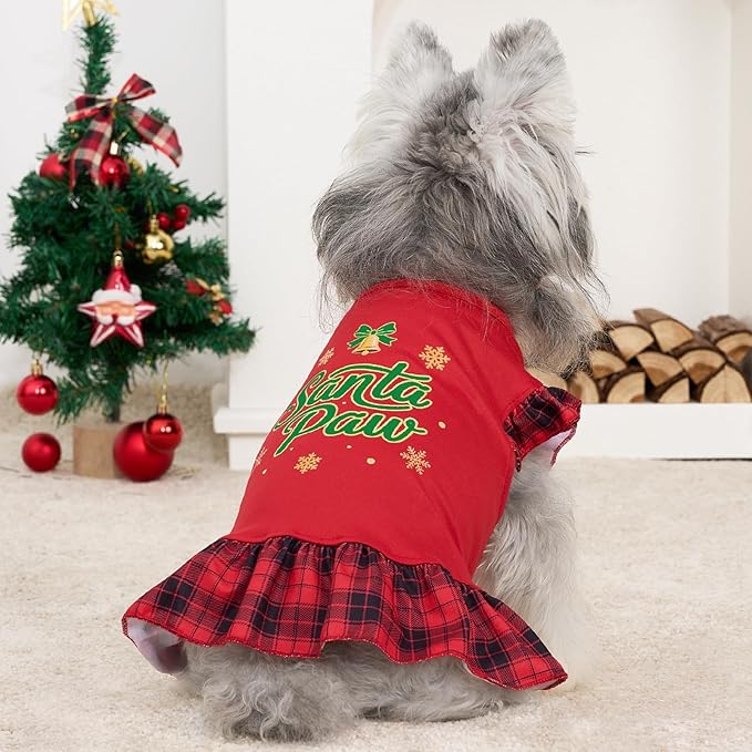 XPUDAC 4 Pack Christmas Dog Dress Plaid Puppy Clothes for Small Dogs Girl Cute Pet Outfit Doggy Apparel Cat Holiday Party Costume, Red, Green, XXS